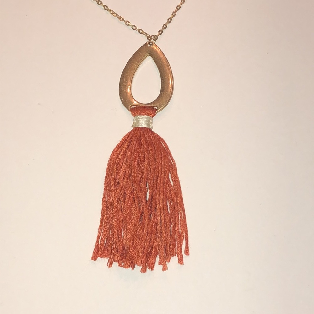 Universal Thread Gold Tone Boho Necklace with Orange Tassel - Picture 6 of 6